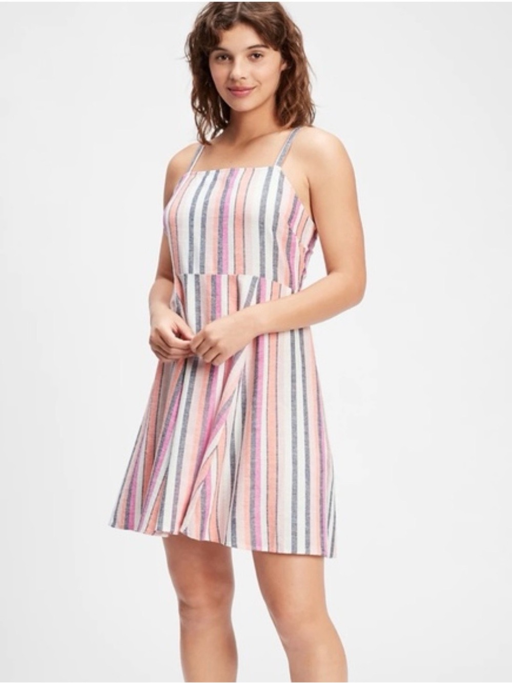 GAP Striped Midi Dress in Pink, Coral, Navy & Cream